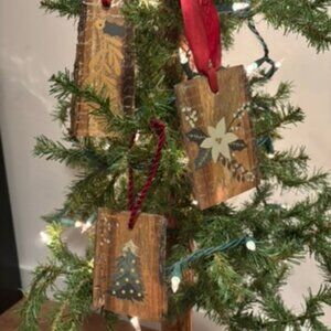 Handcrafted Rustic Oak wood slice Christmas ornaments set of 3